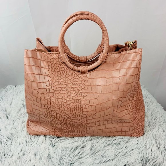 Kaari Blue Dusty Rose Crocodile Look Handbag - Picture 2 of 6